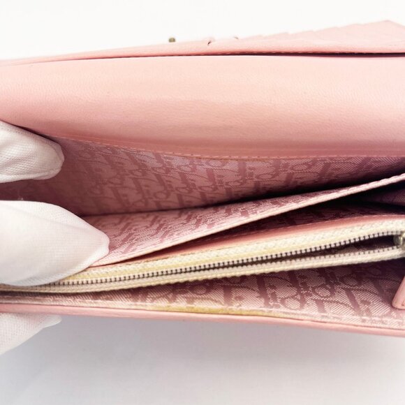 Authentic DIOR Lady Dior Long Flap Wallet Pink Trotter Cannage Lambskin Leather - Picture 10 of 13
